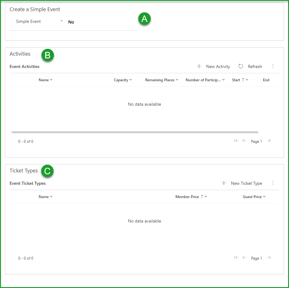 Activities and Tickets tab