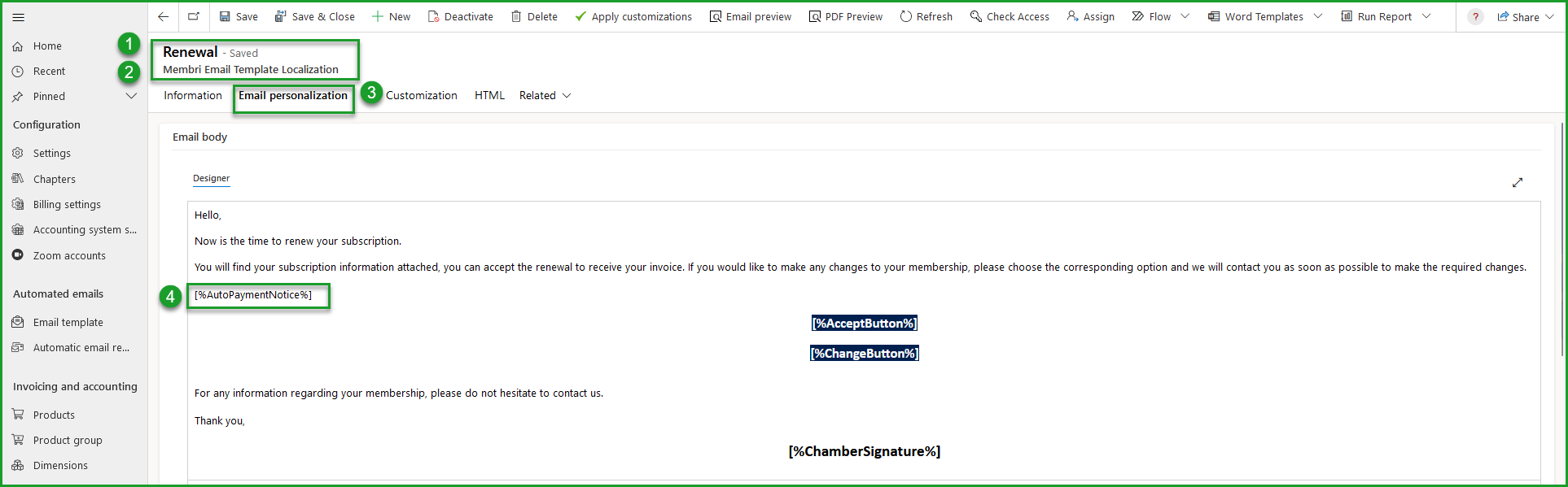 Email template for renewals