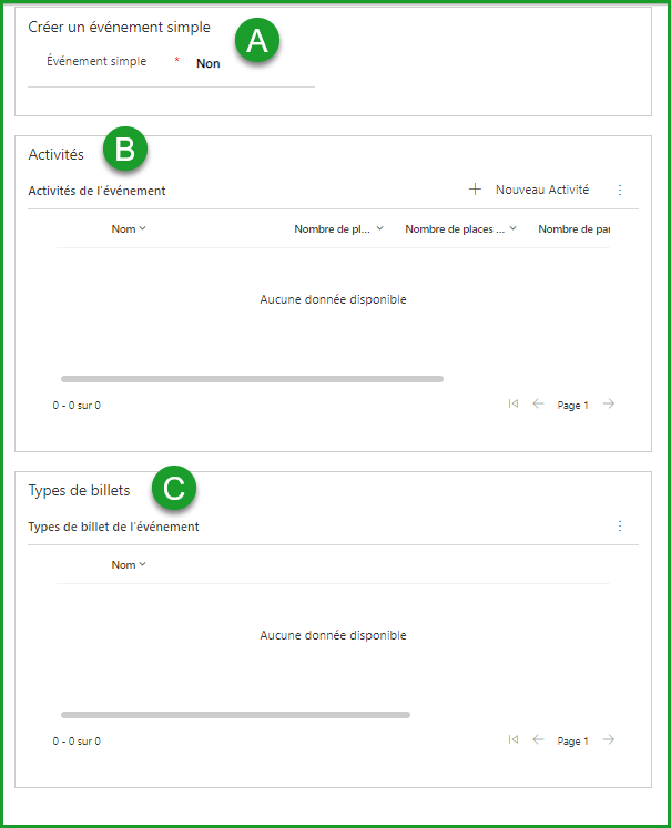 Onglet Activités et Billets