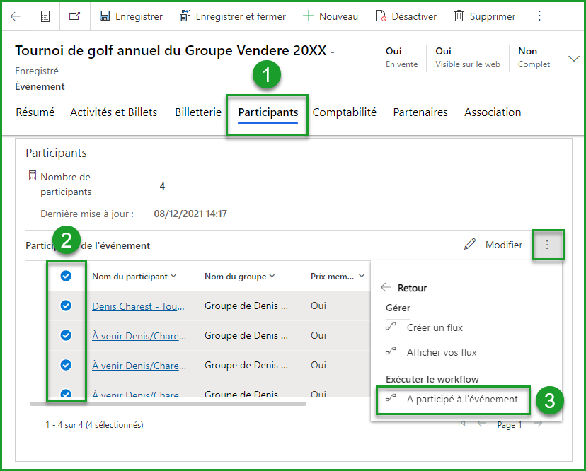 Indiquer la présence de participants