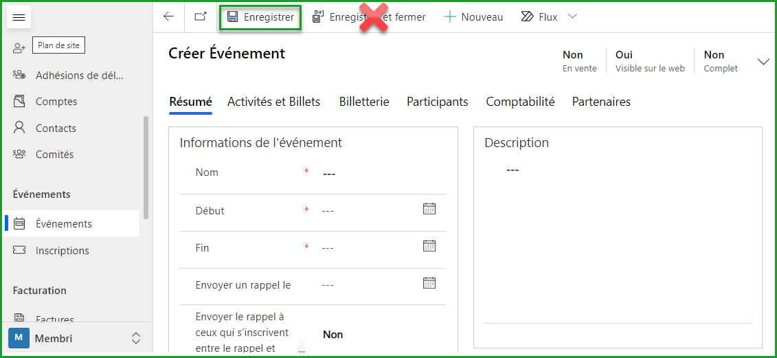 Enregistré les infos de l'événément