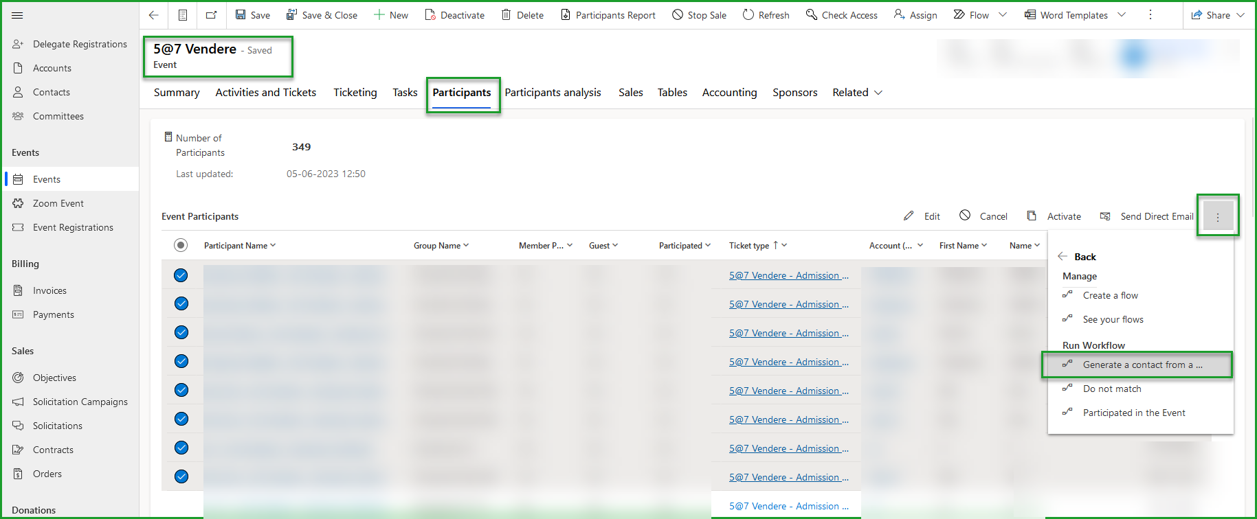 Flow on a list of participants