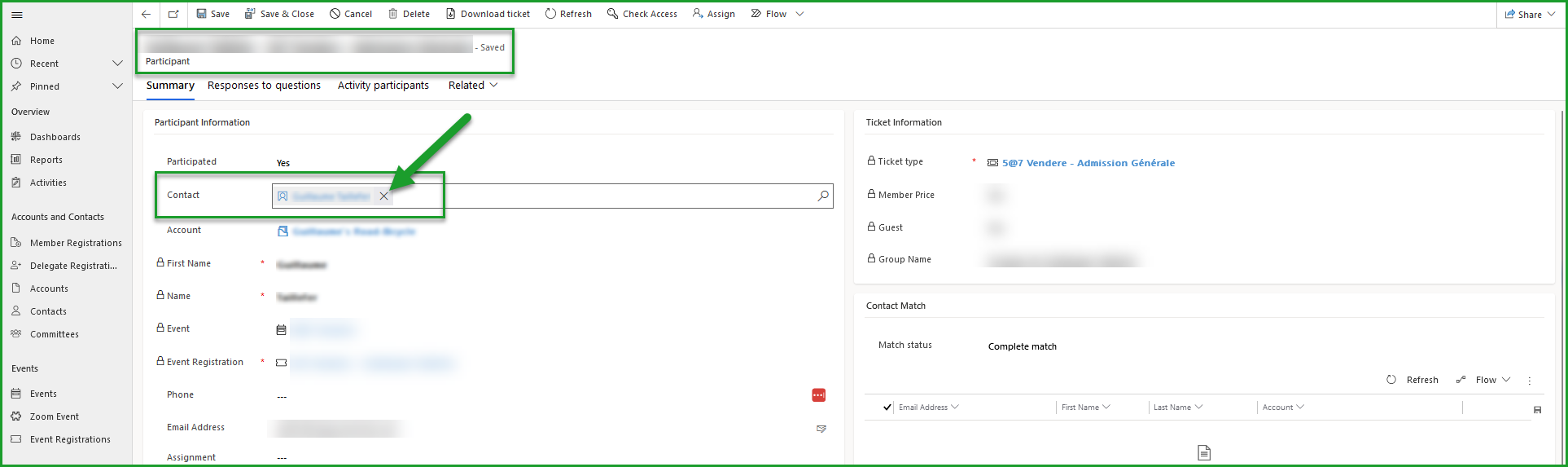 Delete a contact from a participant's record