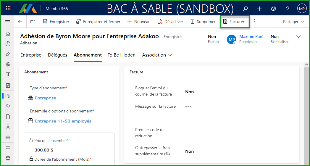 Facturer une adhésion