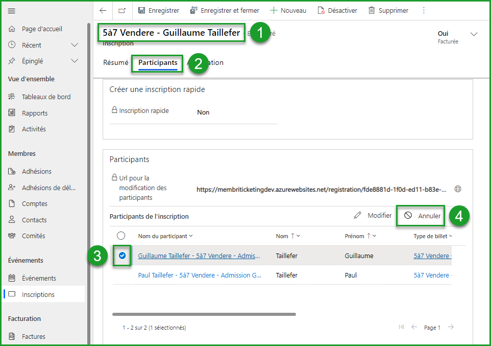 Annulation partielle de participant