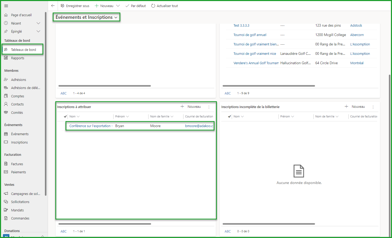 Assigner inscription