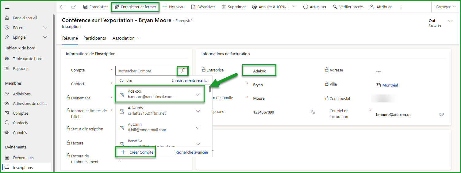 Assigner inscription