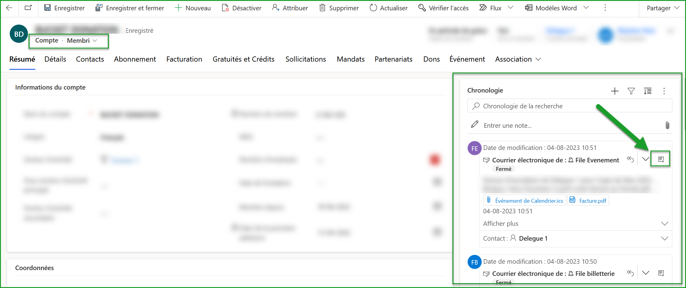 Chronologie du compte
