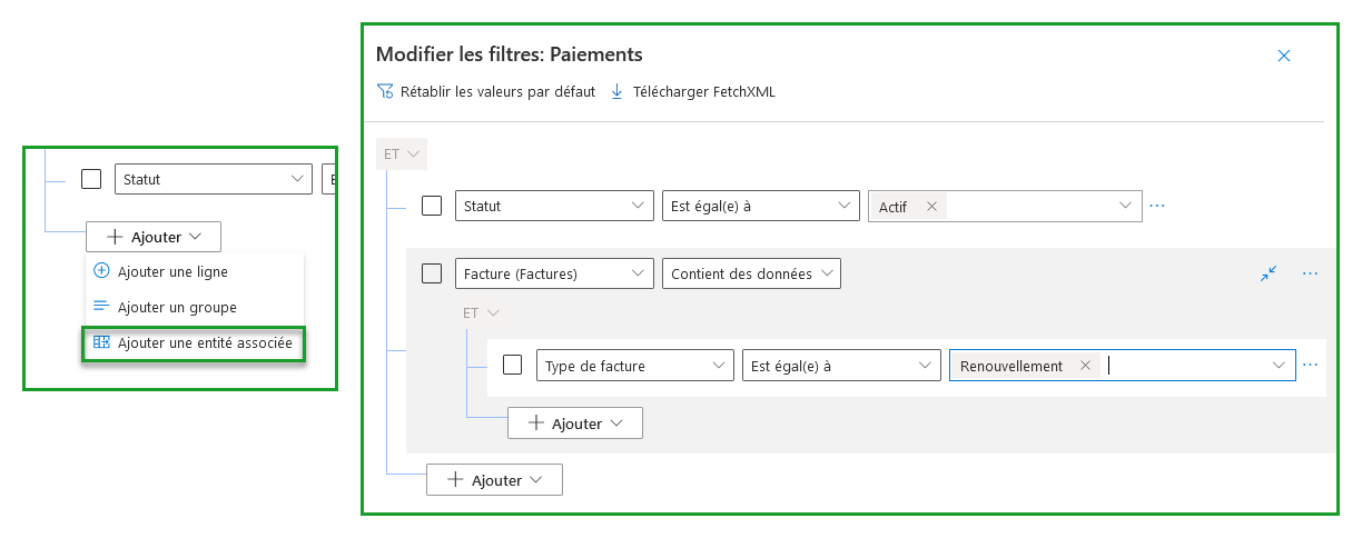 Filtrer sur une entité associée