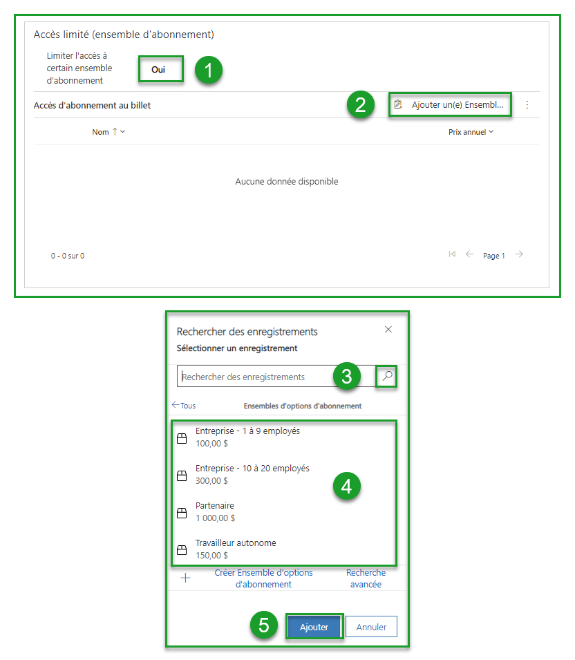 Limité la vente à un ensemble d'abonnements