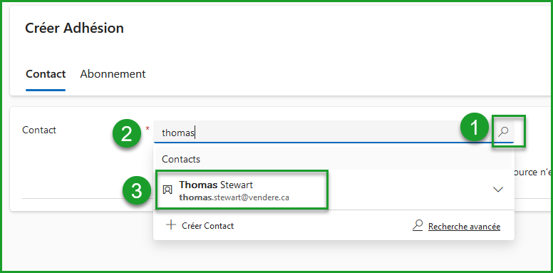 Recherche de contact