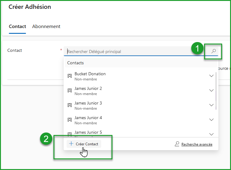Créer une adhésion de contact