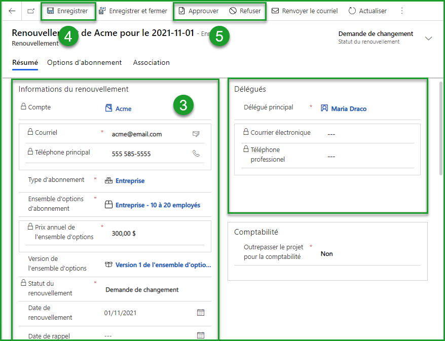 Changements sur renouvellement