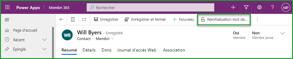 Réinitialisation du mot de passe