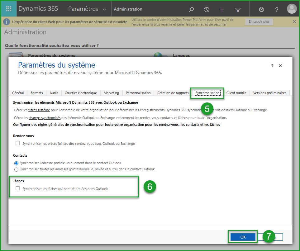 Synchroniser les tâches CRM dans Outlook