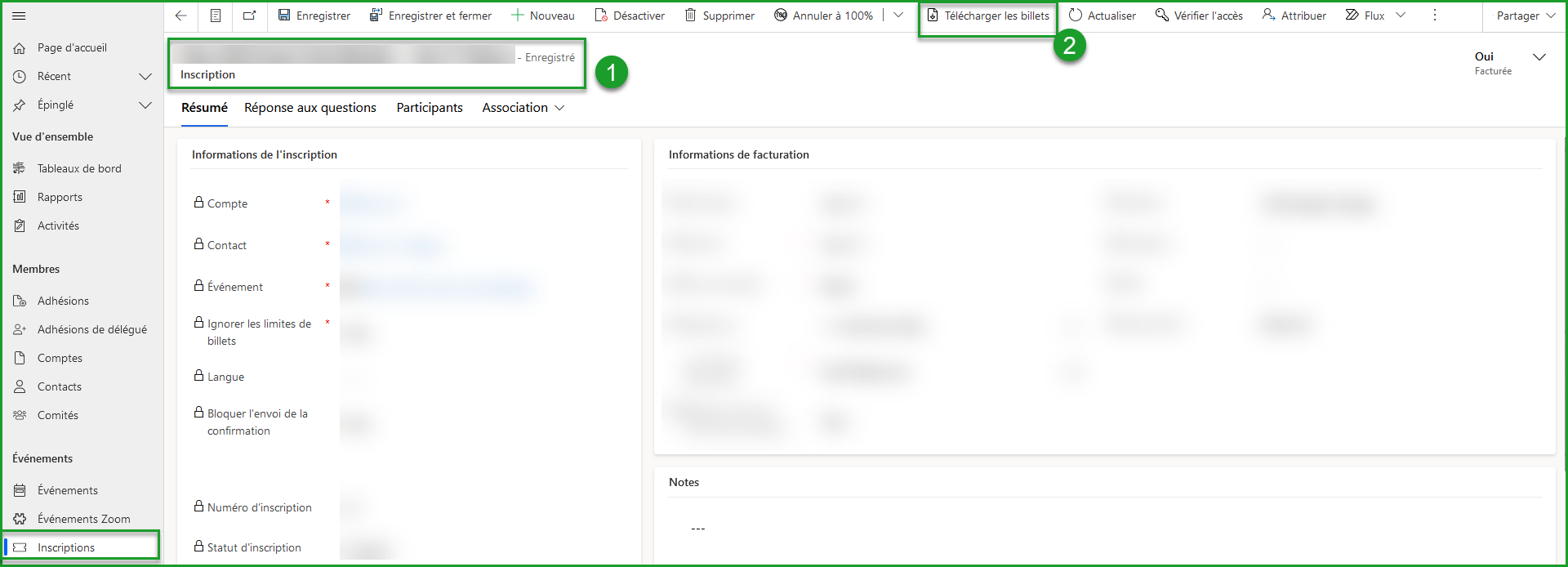 Télécharger les billets d'une inscription