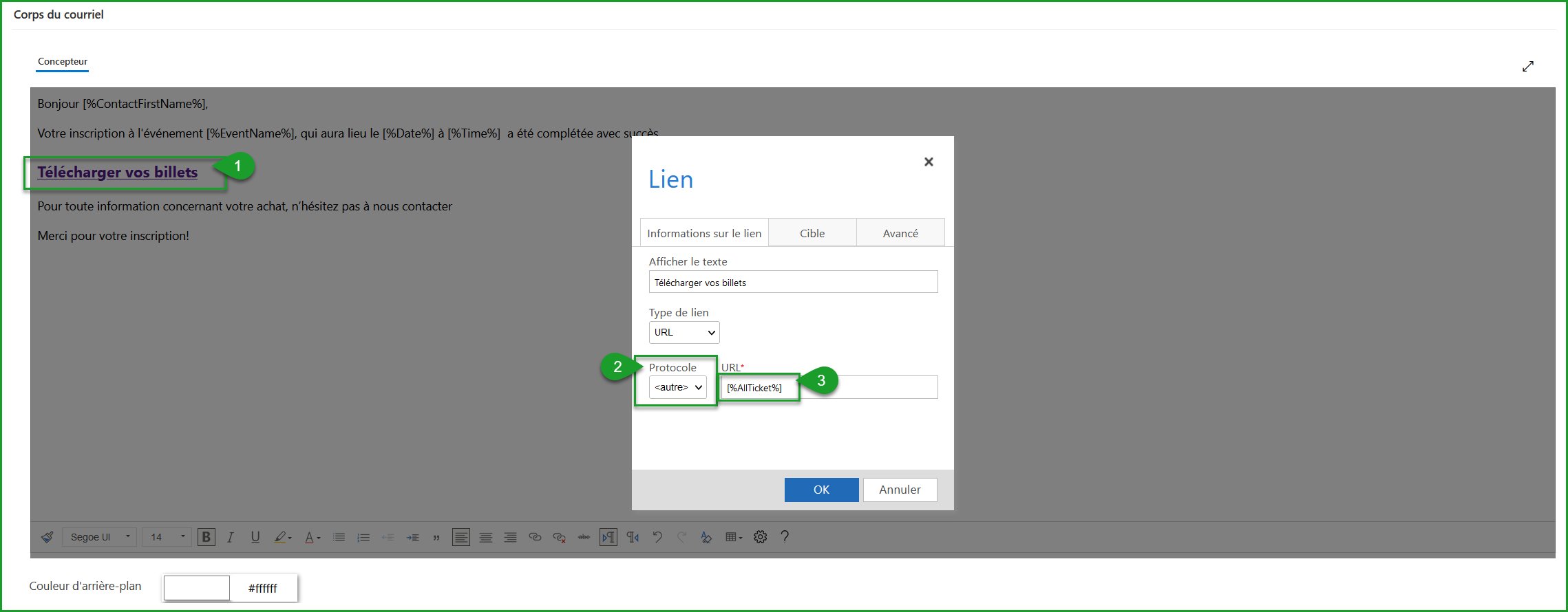 URL pour télécharger le billet