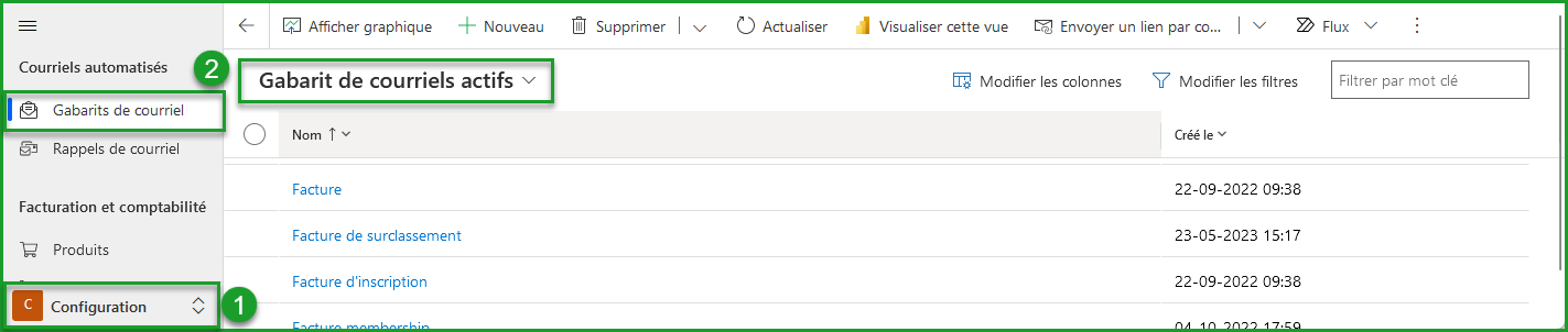 Accéder aux gabarits de courriels