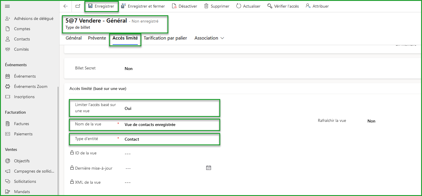 Configurer l'accès limité par vue