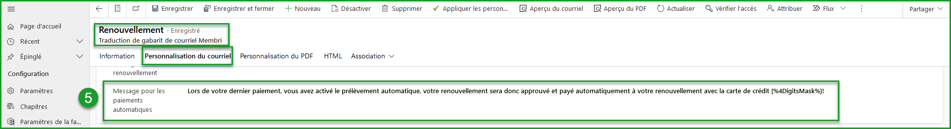 Gabarit de courriel pour les renouvellements